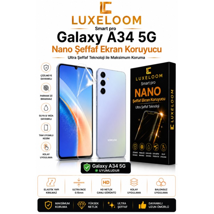 Samsung Galaxy A34 5G Smart Pro Nano Şeffaf Ekran Koruyucu (0.15mm Ult
