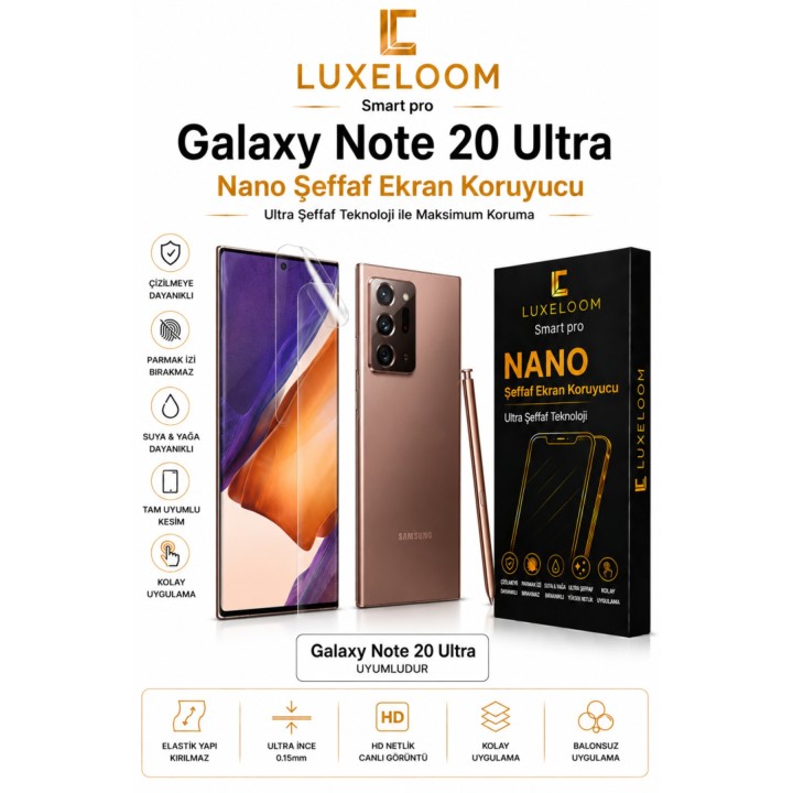 Samsung Galaxy Note 20 Ultra Uyumlu Nano Şeffaf Ekran Koruyucu