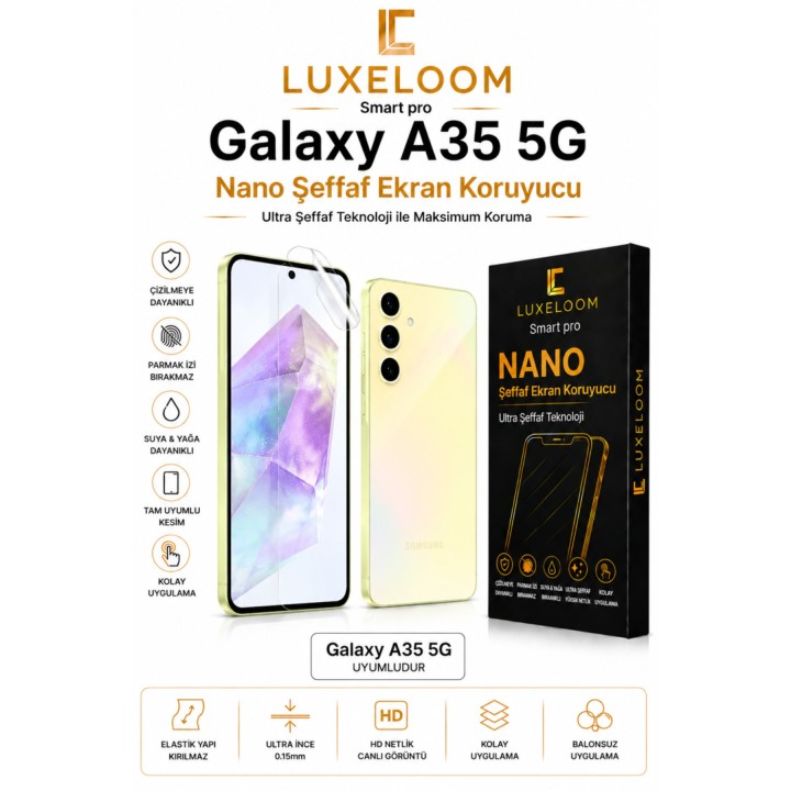 LUXELLOOM Galaxy A35 5G Uyumlu Nano Şeffaf Ekran Koruyucu