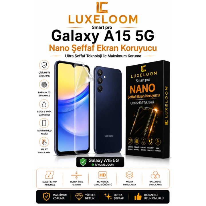 Samsung Galaxy A15 5G Smart Pro Nano Şeffaf Ekran Koruyucu (0.15mm Ult