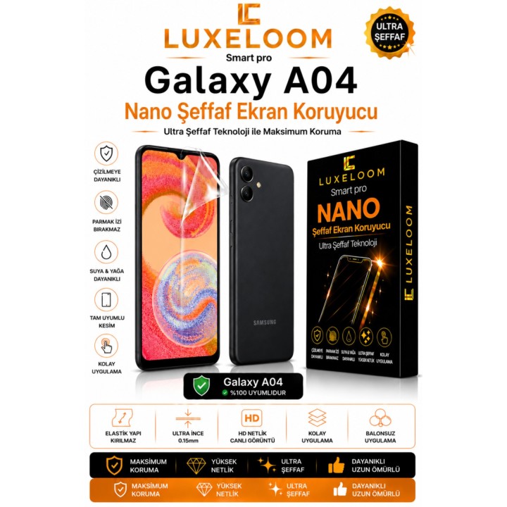Samsung Galaxy A04 Smart Pro Nano Ultra Şeffaf Ekran Koruyucu (0.15mm 
