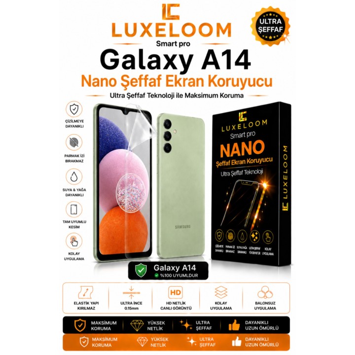 Smart Pro Samsung Galaxy A14 Nano Şeffaf Ekran Koruyucu (0.15mm)