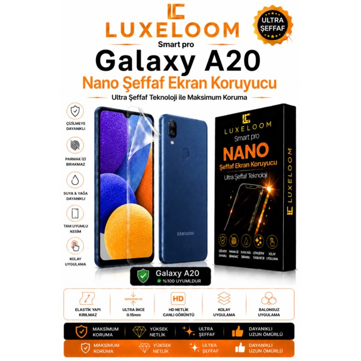 Smart Pro Galaxy A20 Nano Şeffaf Ekran Koruyucu