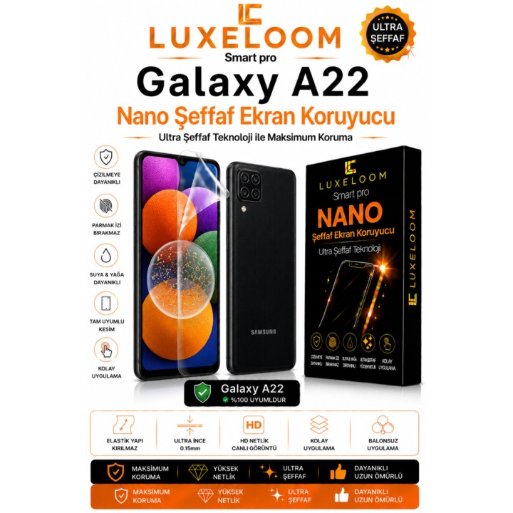 Smart pro Galaxy A22 Nano Şeffaf Ekran Koruyucu