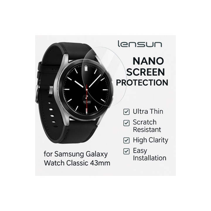 Lensun Şeffaf Nano Ekran Koruma – Samsung Galaxy Watch Classic 43mm