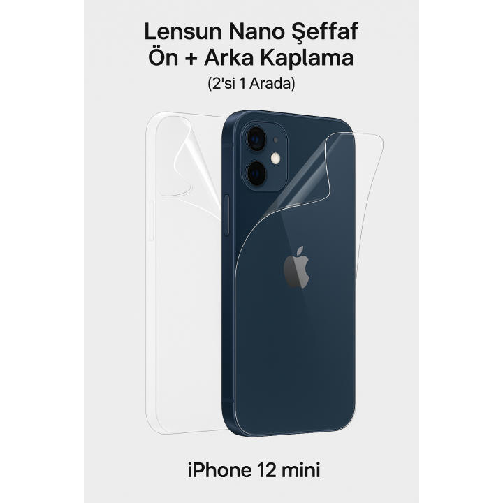 Apple Uyumlu   iPhone 12 Lensun Şeffaf Ön Ve Arka Kaplama 2'si 1 Arada