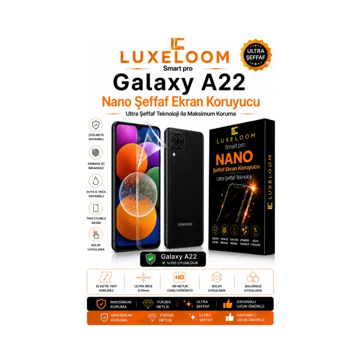Smart pro Galaxy A22 Nano Şeffaf Ekran Koruyucu