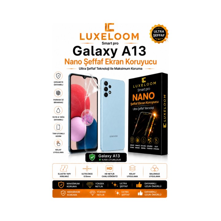 LUX ELOOM Galaxy A13 Nano Şeffaf Ekran Koruyucu Film
