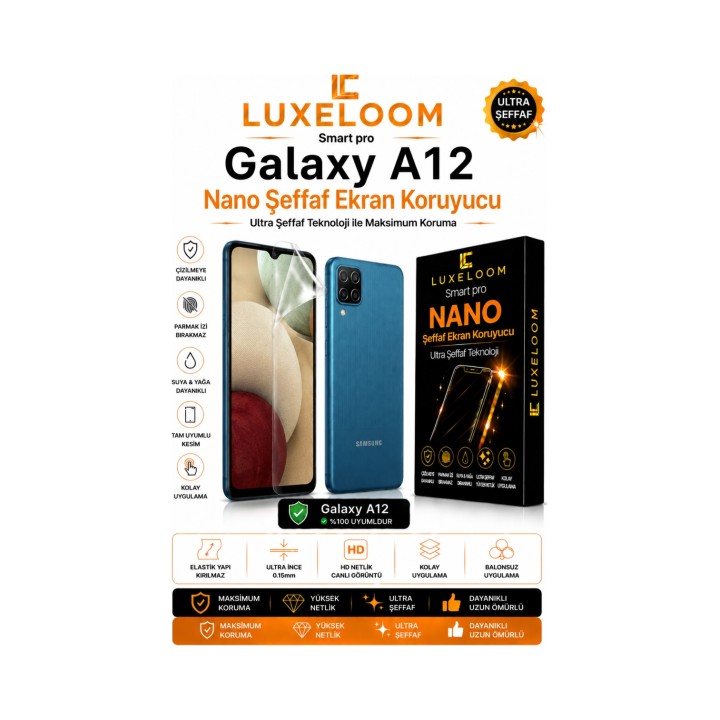 LUXELLOOM Galaxy A12 Nano Şeffaf Ekran Koruyucu
