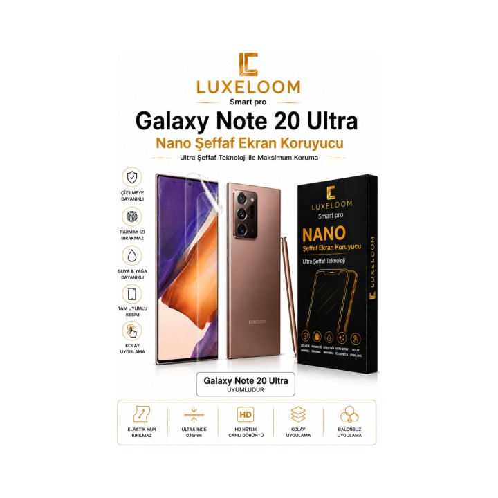 Samsung Galaxy Note 20 Ultra Uyumlu Nano Şeffaf Ekran Koruyucu