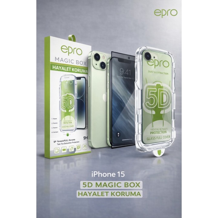 epro iPhone 15 5D Magic Box Hayalet Koruma Tam Kapsama Ekran Koruyucu