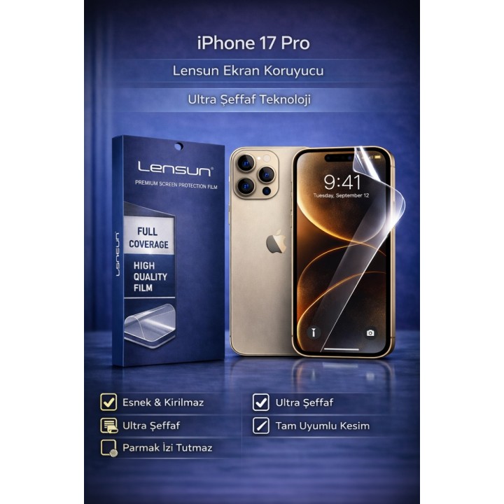 Lensun Apple iPhone Uyumlu  17 Pro Ultra Şeffaf Esnek Ekran Koruyucu F