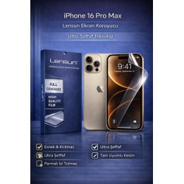 Lensun Apple iPhone Uyumlu  16 Pro Max Ultra Şeffaf Esnek Ekran Koruyu
