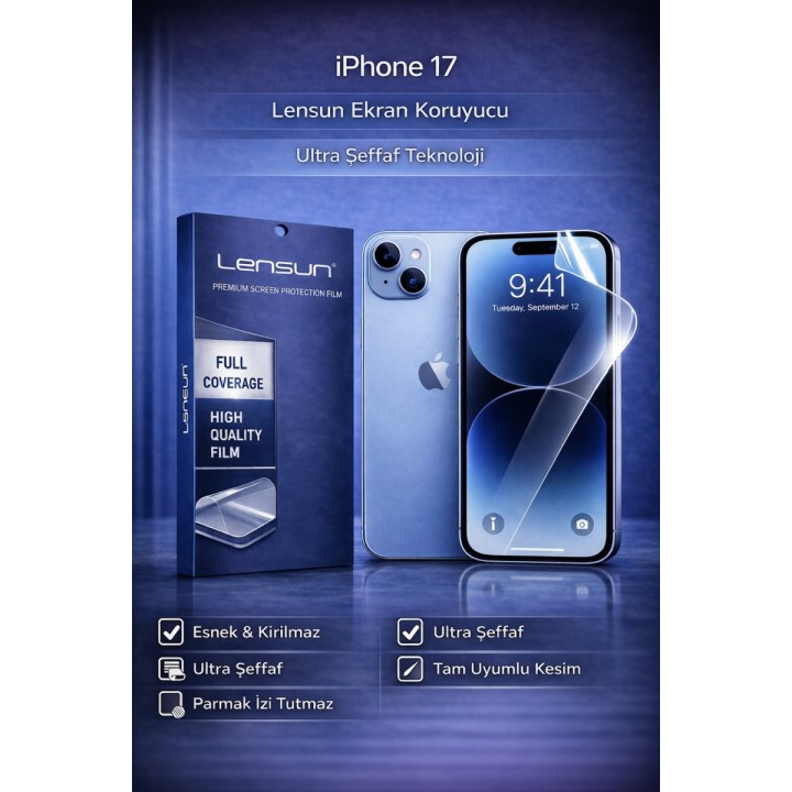 Lensun Apple iPhone Uyumlu  17 Ultra Şeffaf Esnek Ekran Koruyucu Film 