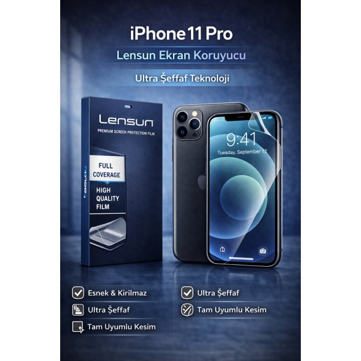 Lensun Apple iPhone Uyumlu  11 Pro Ultra Şeffaf Ekran Koruyucu Film | 