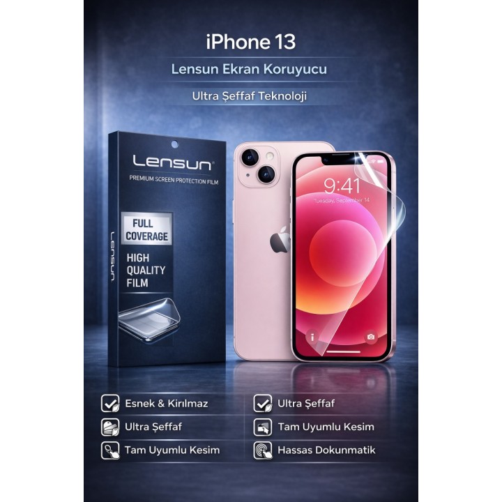 Lensun Apple iPhone Uyumlu  13 Ultra Şeffaf Ekran Koruyucu Film | Kali