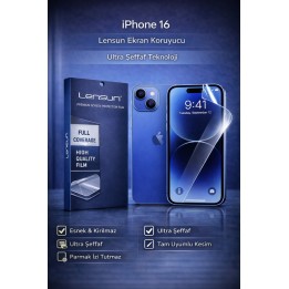 Lensun Apple iPhone Uyumlu  16 Ultra Şeffaf Esnek Ekran Koruyucu Film 
