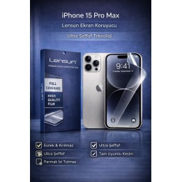 Lensun Apple iPhone Uyumlu  15 Pro Max Ultra Şeffaf Esnek Ekran Koruyu