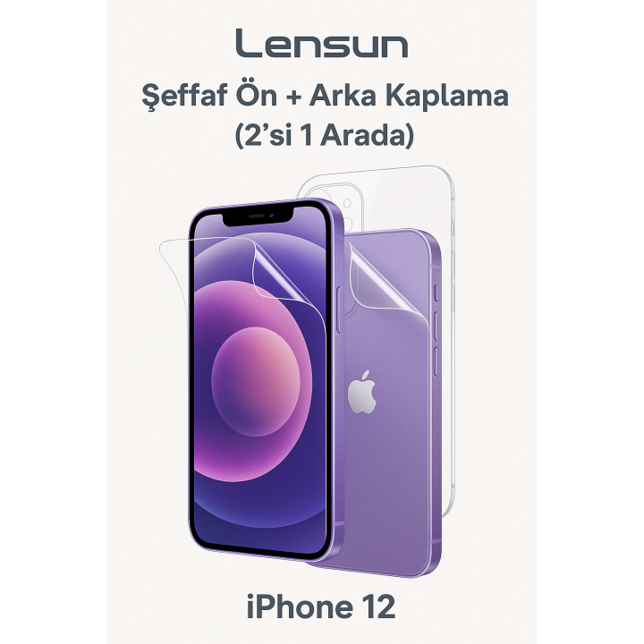 Apple Uyumlu   iPhone 12 Lensun Nano Şeffaf Ön + Arka Kaplama 2 Si 1 Arada