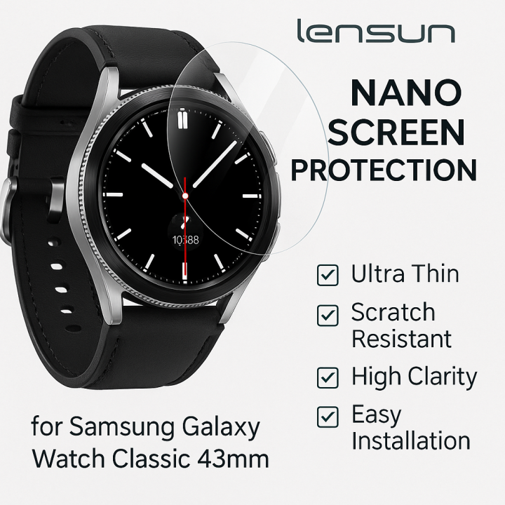 Lensun Şeffaf Nano Ekran Koruma Samsung Galaxy Uyumlu Watch Classic 43
