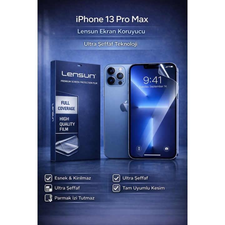 Lensun Apple iPhone Uyumlu  13 Pro Max Ekran Koruyucu Film | Kaliteli 