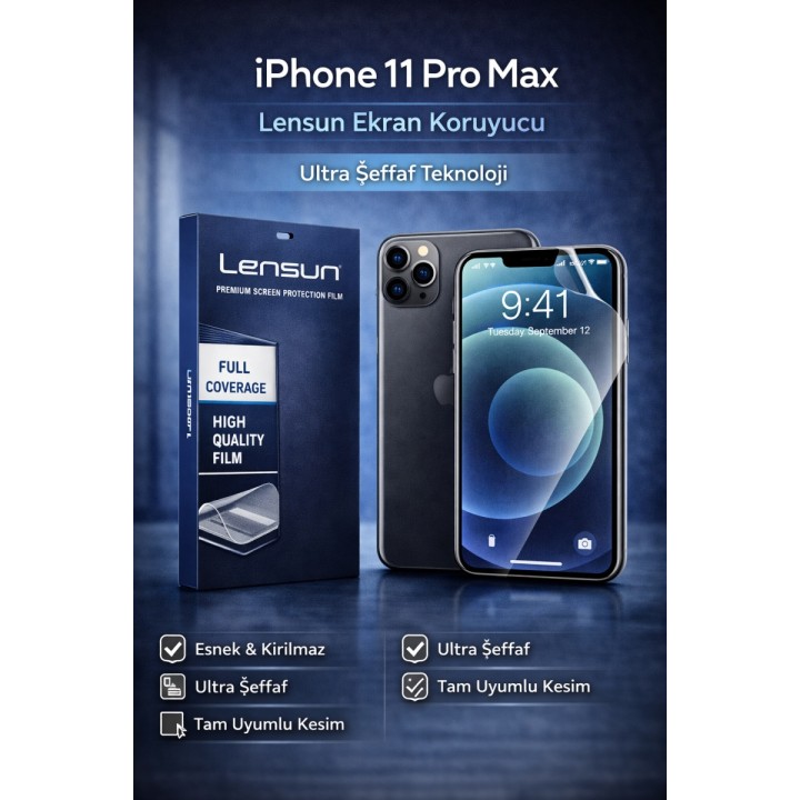 Lensun Apple iPhone Uyumlu  11 Pro Max Ekran Koruyucu Film | Kaliteli 