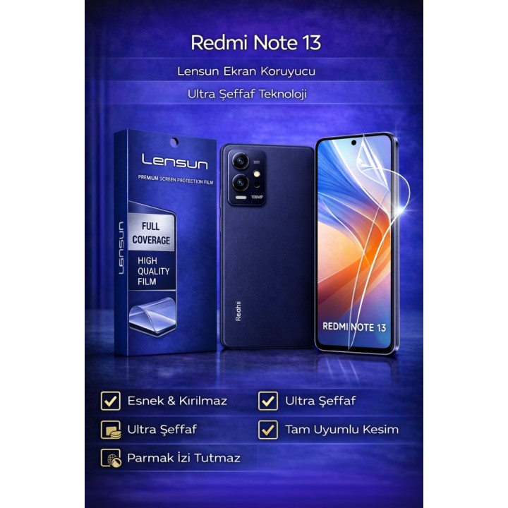 Redmi Note 13 İçin Lensun Ultra Şeffaf Ekran Koruyucu Film | Kaliteli 