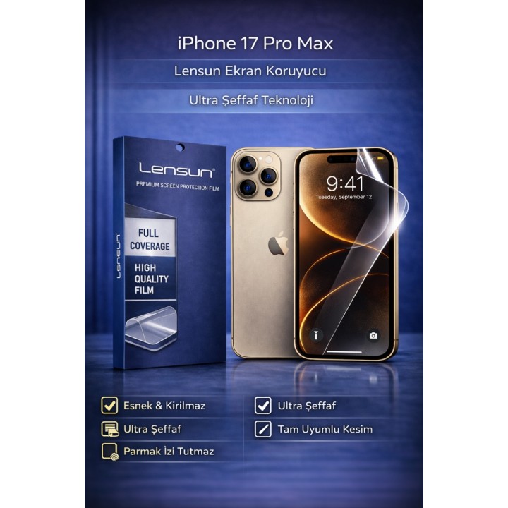 Lensun Apple iPhone Uyumlu  17 Pro Max Ultra Şeffaf Esnek Ekran Koruyucu