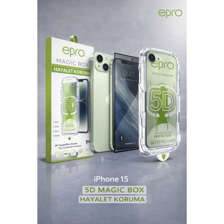 epro iPhone 15 5D Magic Box Hayalet Koruma Tam Kapsama Ekran Koruyucu