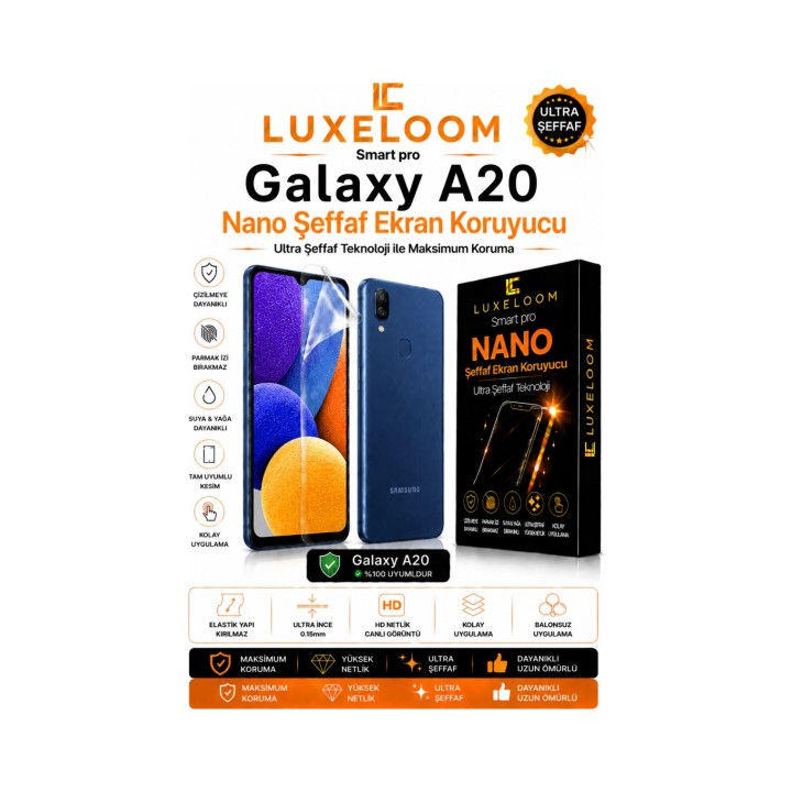 Smart Pro Galaxy A20 Nano Şeffaf Ekran Koruyucu