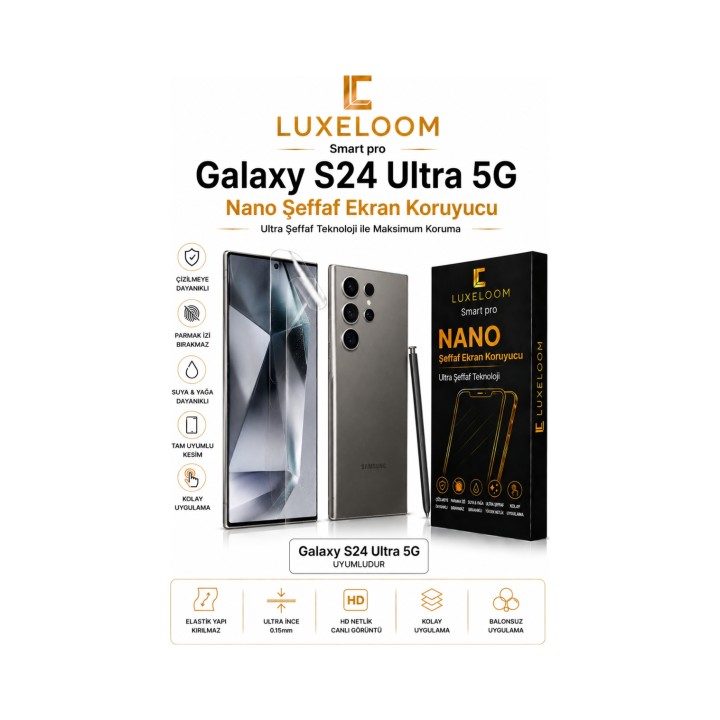LUXELLOOM Galaxy S24 Ultra 5G Nano Şeffaf Ekran Koruyucu