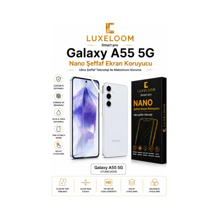 LUXELLOOM Galaxy A55 5G Uyumlu Nano Şeffaf Ekran Koruyucu Film