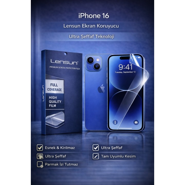 Lensun Apple iPhone Uyumlu  16 Ultra Şeffaf Esnek Ekran Koruyucu Film 