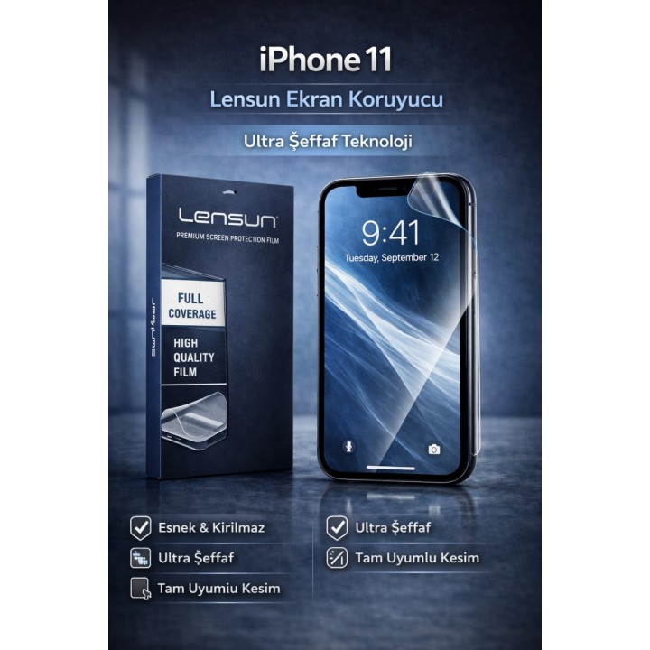 Lensun Apple iPhone Uyumlu  11 Ultra Şeffaf Ekran Koruyucu Film | Kali