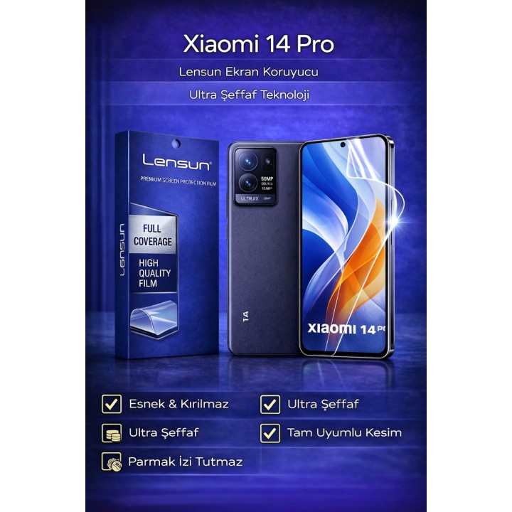 Xiaomi 14 Pro Uyumlu Lensun Ultra Şeffaf Ekran Koruyucu Film