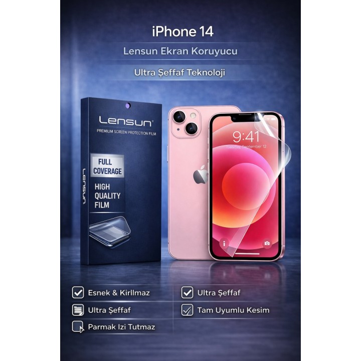 Apple iPhone Uyumlu  14 Lensun Premium Ekran Koruyucu Film - Ultra Şeffaf & Parmak İzi Tutmaz
