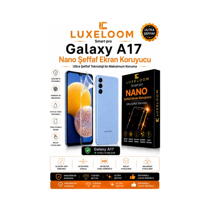 Samsung Galaxy A17 Smart Pro Ultra İnce Kırılmaz Nano Şeffaf Ekran Kor