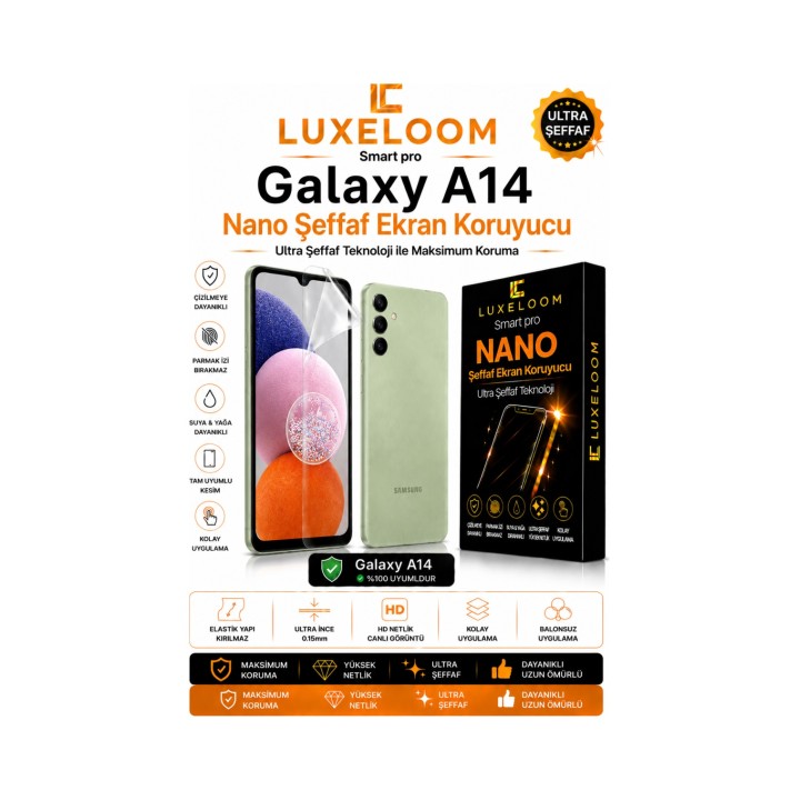Smart Pro Samsung Galaxy A14 Nano Şeffaf Ekran Koruyucu (0.15mm)
