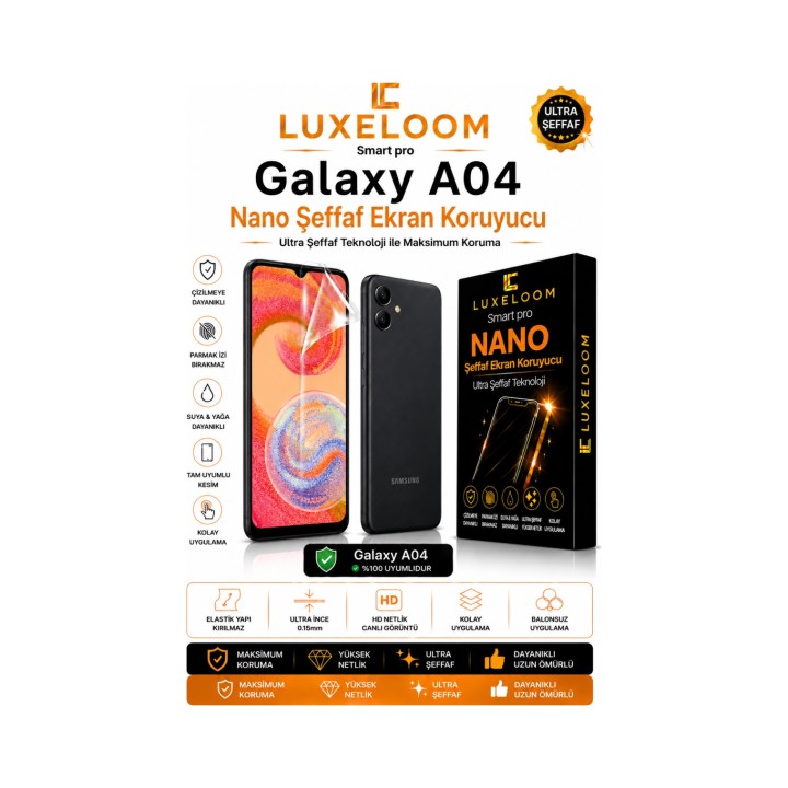 Samsung Galaxy A04 Smart Pro Nano Ultra Şeffaf Ekran Koruyucu (0.15mm 