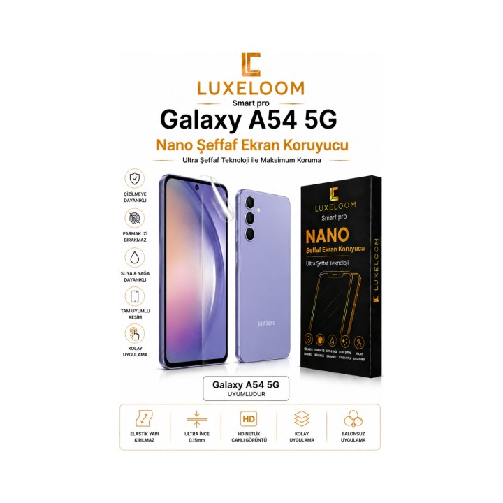 LUX ELOOM Galaxy A54 5G Uyumlu Nano Şeffaf Ekran Koruyucu Film