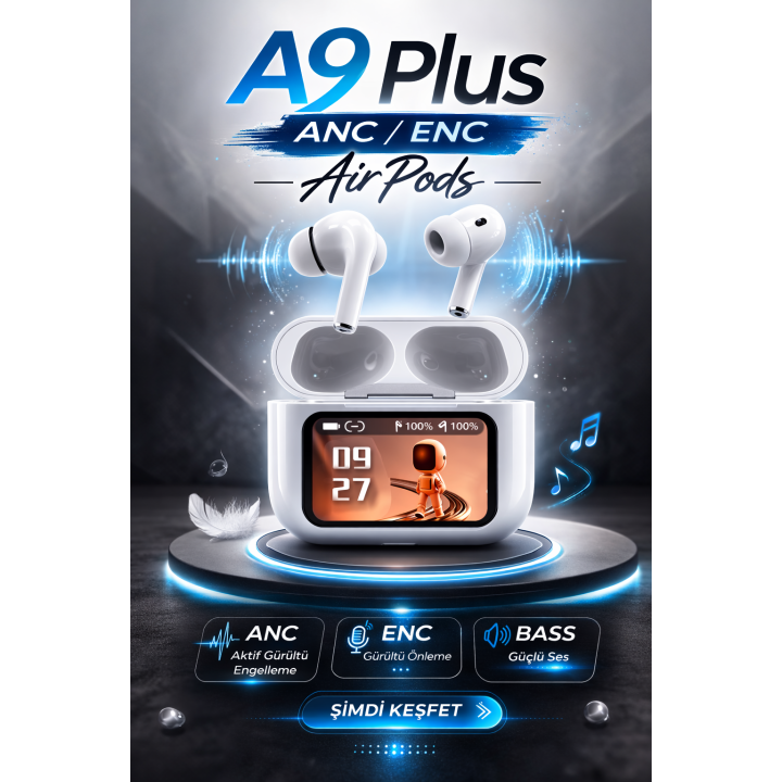 A9 Plus ANC/ENC Kablosuz Kulaklık | Ekranlı Kutu | Güçlü Bas