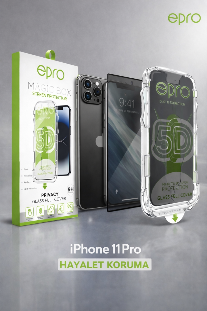 epro iPhone 11 Pro 5D Gizlilik Hayalet Ekran Koruyucu 9H Tam Kapatma