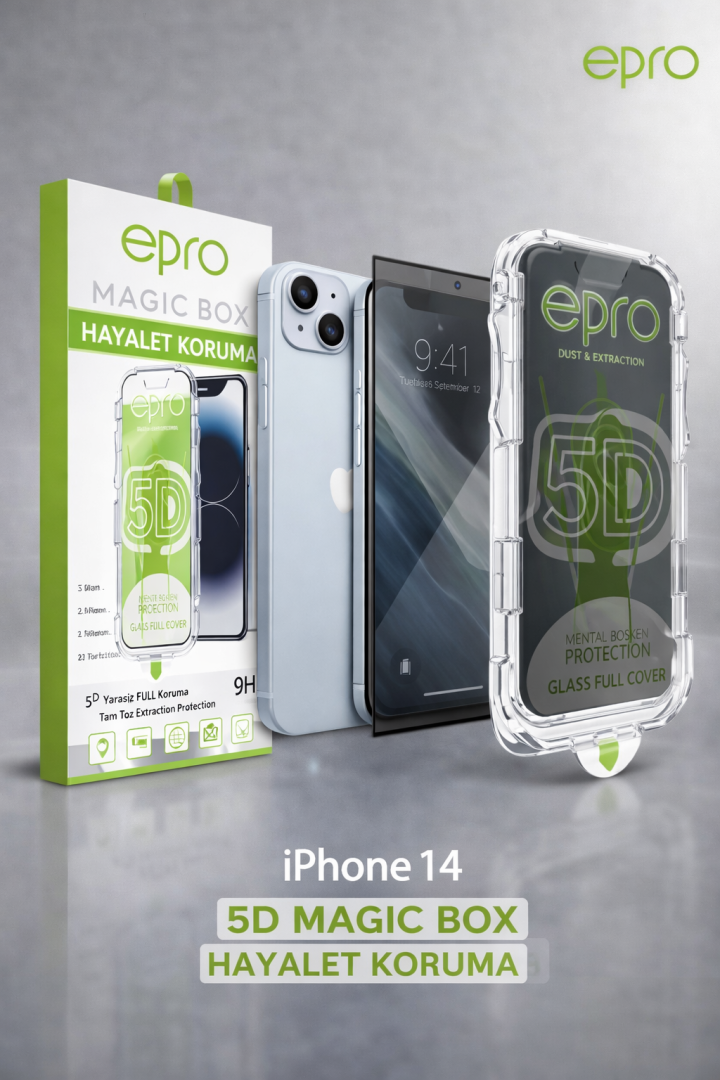 epro iPhone 14 5D Magic Box Hayalet Ekran + Kılıf Seti - 9H Tam Koruma