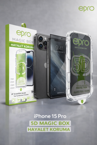 iPhone 15 Pro Epro 5D Magic Box Hayalet Koruma 9H Tam Ekran Camı