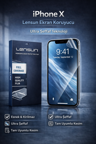 Lensun Ultra Şeffaf Ekran Koruyucu Film - iPhone X
