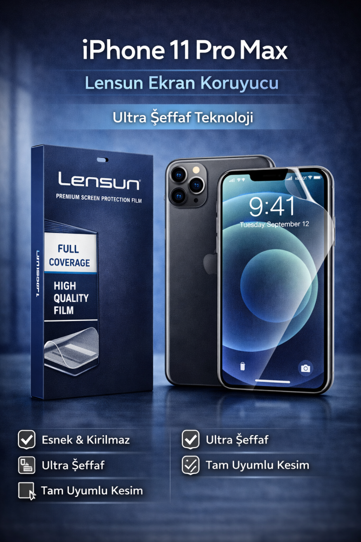 Lensun iPhone 11 Pro Max Ekran Koruyucu - Ultra Şeffaf Korum