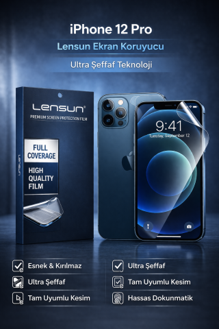 Lensun iPhone 12 Pro Ekran Koruyucu Film - Ultra Şeffaf, Kırılmaz