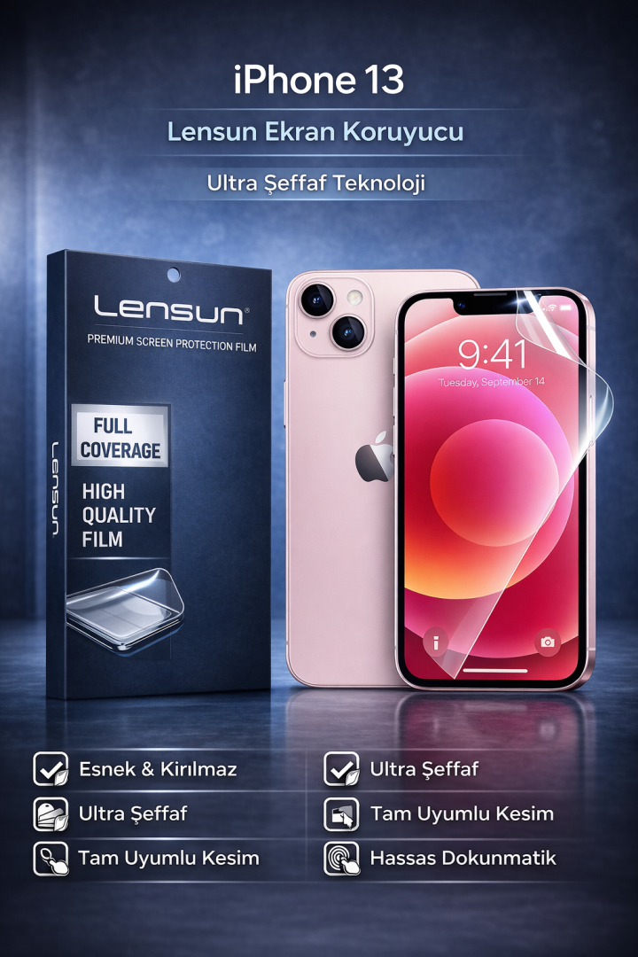 Lensun iPhone 13 Ultra Şeffaf Ekran Koruyucu Film