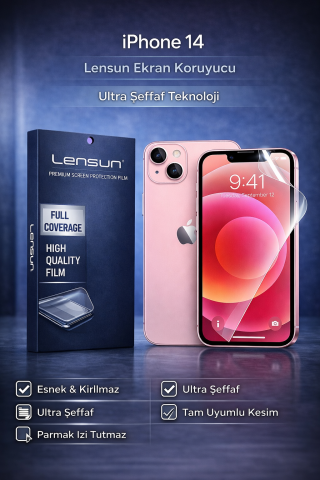 iPhone 14 Lensun Ekran Koruyucu Film | Ultra Şeffaf & Parmak İzi Tutmaz