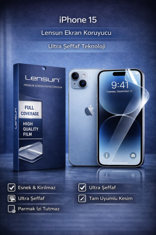 LENSUN iPhone 15 Ekran Koruyucu - Ultra Şeffaf ve Kırılmaz Film